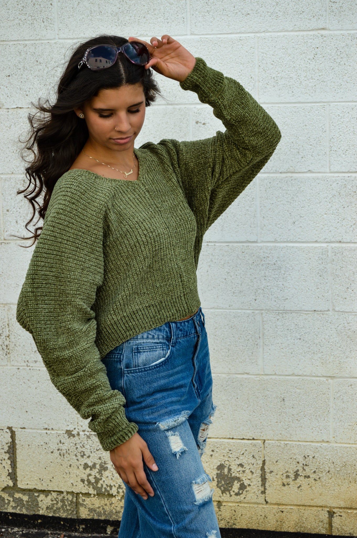 Olive green 2024 chenille sweater