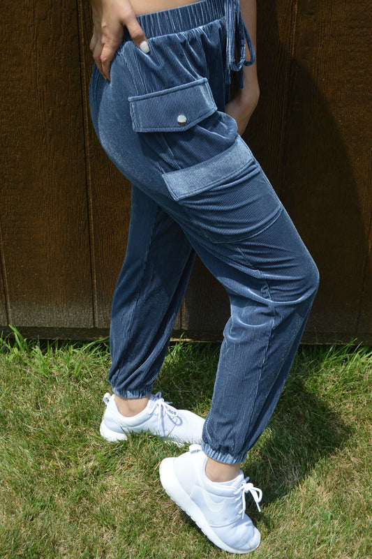 Ocean Blue Corduroy Cargo Pants